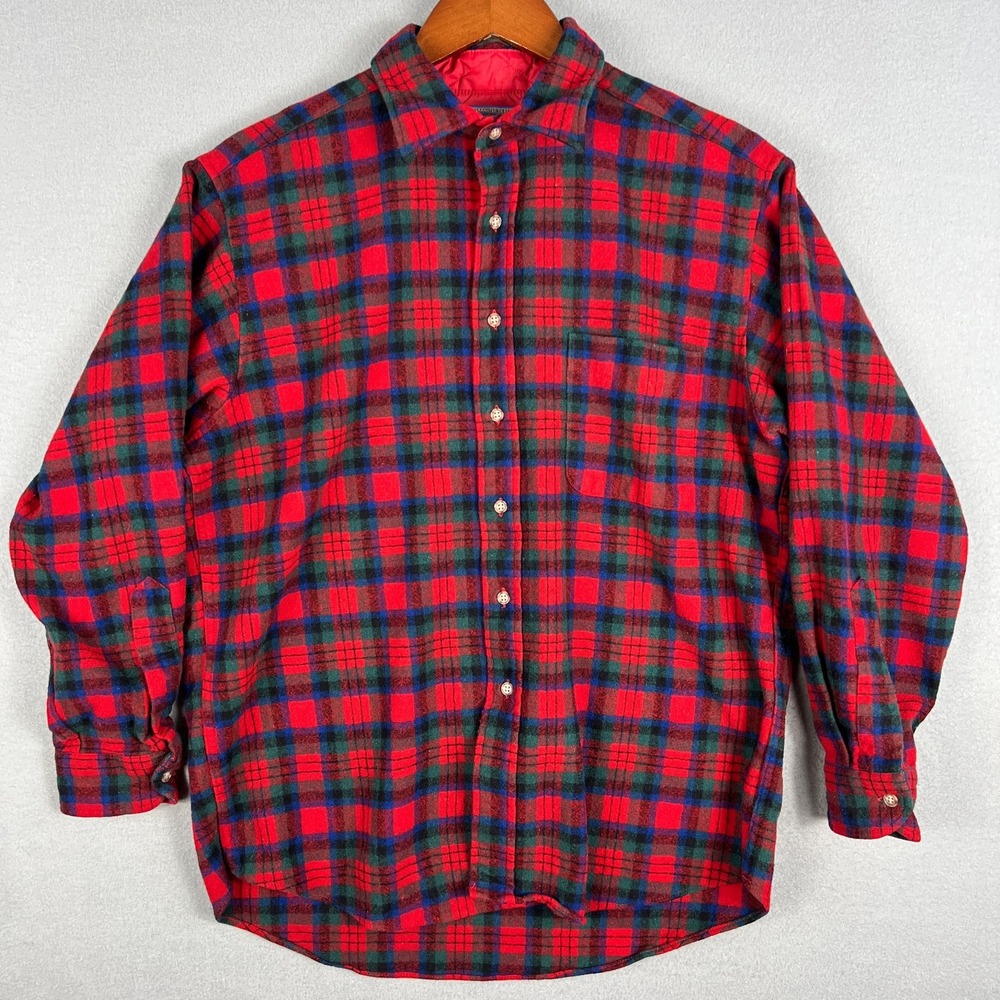 VTG Pendleton Plaid Wool Flannel Shirt‎ Mens Large Button Up 60s 70s Classic USA
